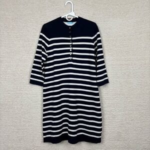 J. McLaughlin Dress Women M Navy White Stripe Merilee 3/4 Sleeve Mock Neck Swing
